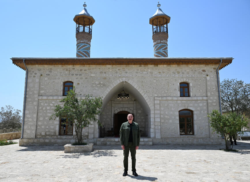 Prezident İlham Əliyev Ağdamın Qiyaslı kəndindəki tarixi məscidin binasının bərpadan sonra açılışında iştirak edib  FOTO