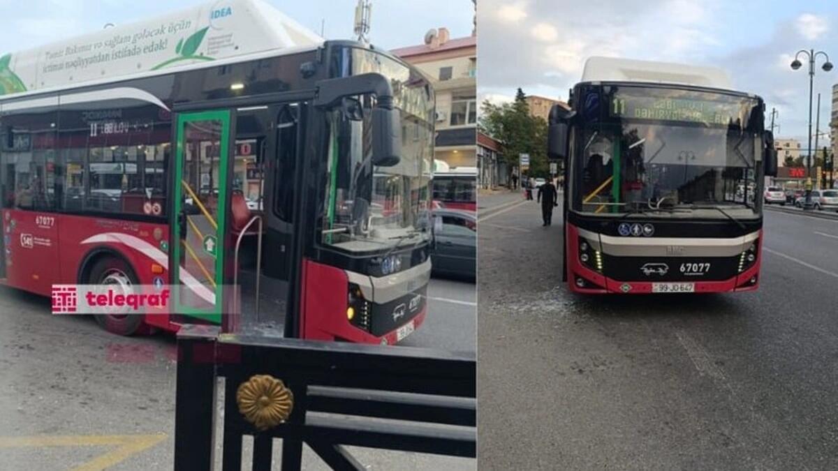 Sərxoş sərnişin avtobusun ş&uuml;şəsini qırdı 