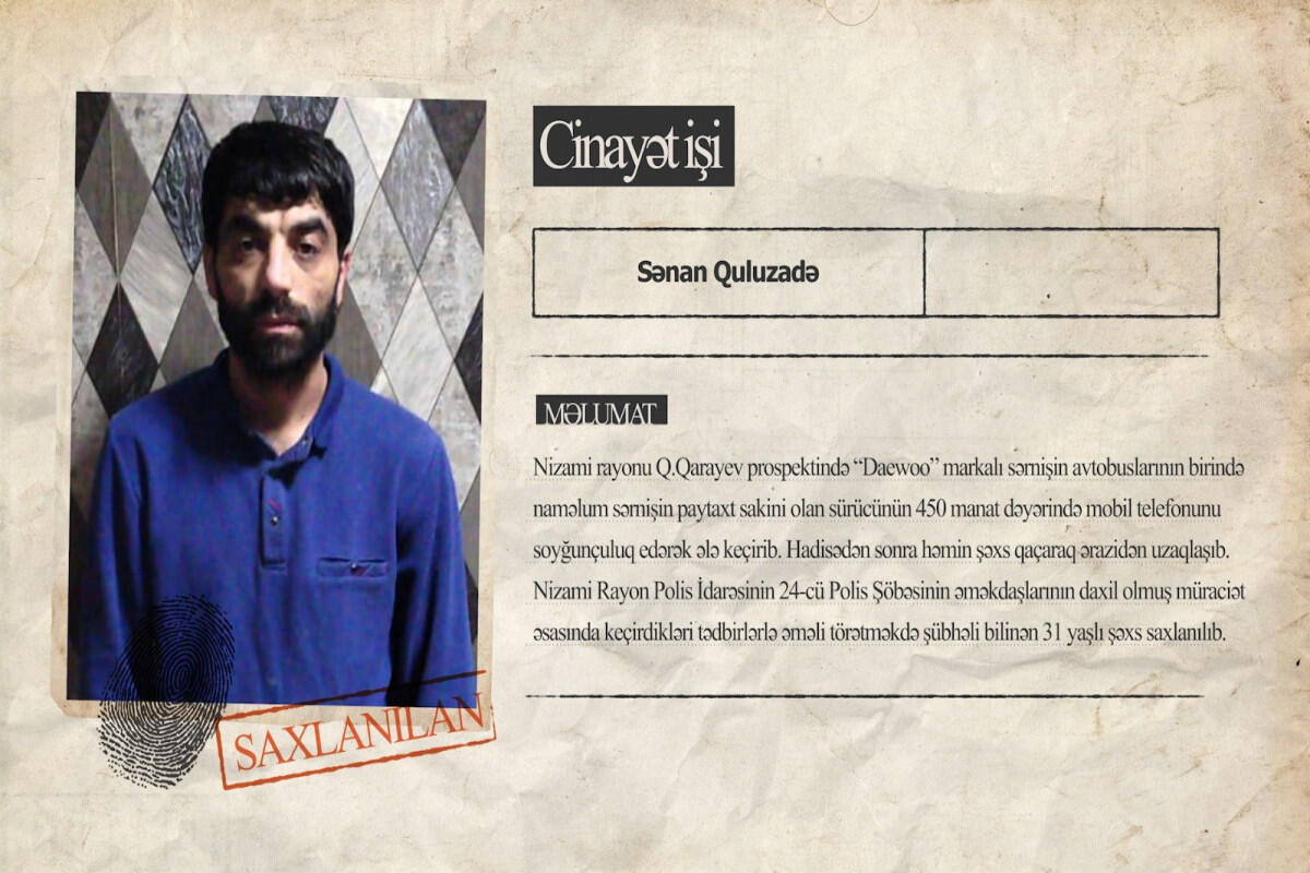 Avtobus s&uuml;r&uuml;c&uuml;s&uuml;n&uuml;n telefonunu ələ ke&ccedil;irən şəxs saxlanıldı 