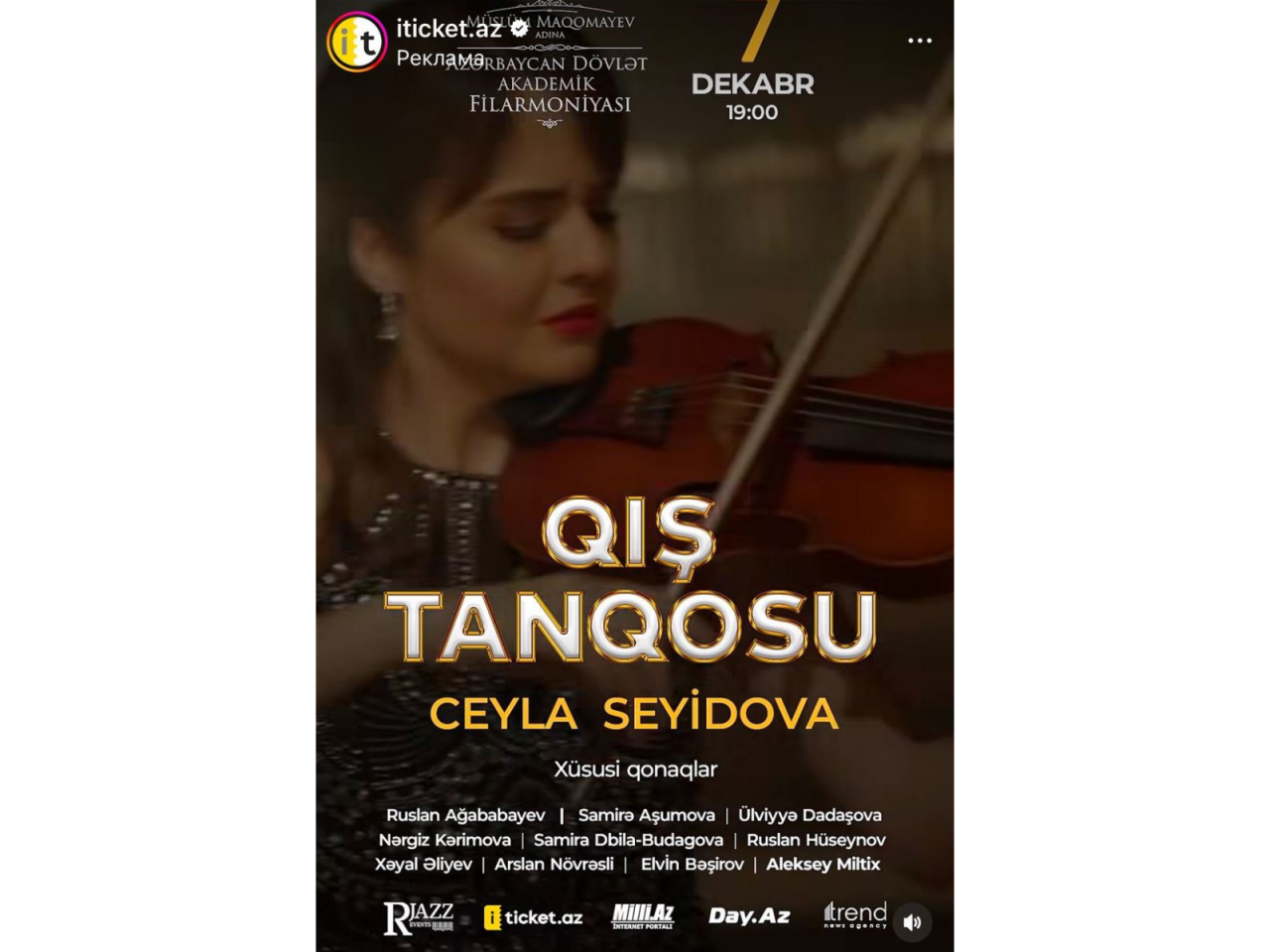 Azərbaycan D&ouml;vlət Akademik Filarmoniyasında Ceyla Seyidovanın "Qış Tangosu" solo konserti ke&ccedil;iriləcək  VİDEO