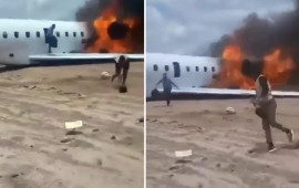 Nazir və n&uuml;mayəndə heyətini daşıyan təyyarə alışdı 