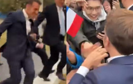 Makron onlarla g&ouml;r&uuml;şə qa&ccedil;aqa&ccedil;a getdi  VİDEO